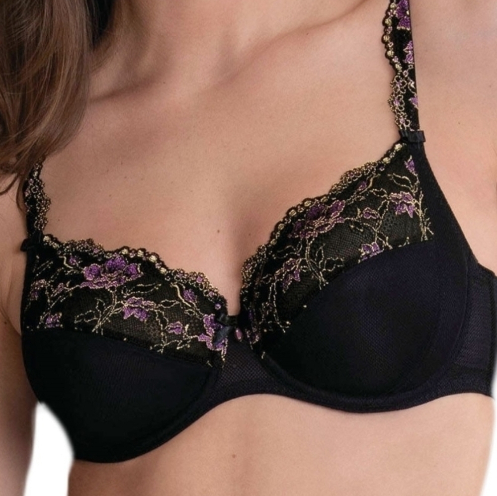 ROSA FAIA Collette Black Floral Underwire‎ Bra - Size 40D